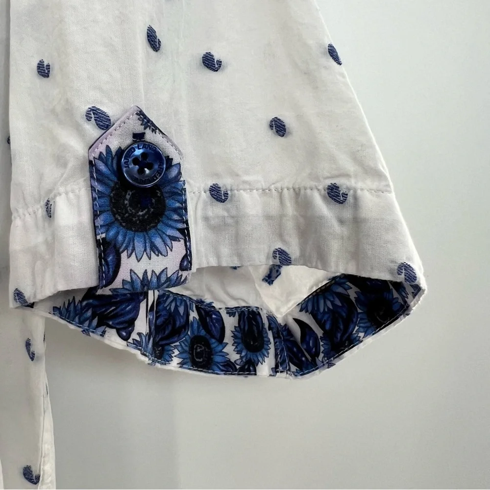 Jared Lang Men Button Down Short Sleeve Paisley Floral Embroidered Shirt Top M - Picture 6 of 9